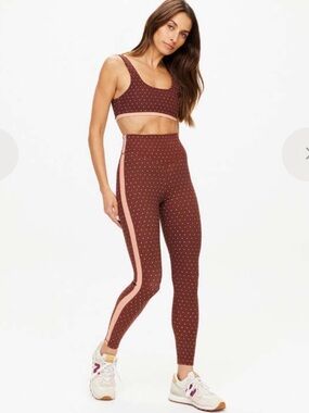 The Upside Brown Polka Dot High-Rise Leggings with Pink Side Stripe NEW